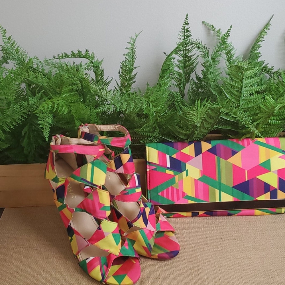 Liliana geometric print heel and purse set